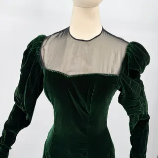 Photo of Vintage 80s Blanca Rubiera Original Green Velvet Sheer Mesh Formal Dress