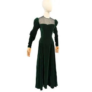 Photo of Vintage 80s Blanca Rubiera Original Green Velvet Sheer Mesh Formal Dress