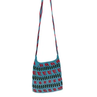 Photo of Vintage 90s Blue Graphic Woven Handmade South American Crossbody Bag