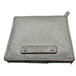 Photo of Kate Spade Wallet Women's One Size Silver Glitter Bifold Zip Coin Purse Leather