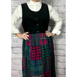 Photo of Vintage Susan Bristol Corduroy and Flannel Patchwork Jumper Dress