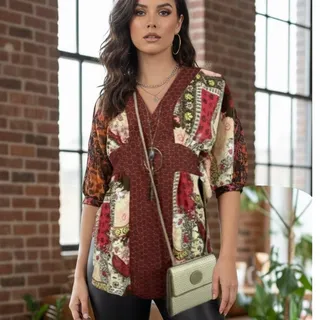 Photo of Vintage Faded Glory Y2K Boho Hippie Kaftan Style Patchwork Blouse