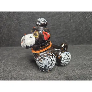 Photo of Vintage Redware Hand Painted 4" Vintage Black & White Poodle Made in Japan