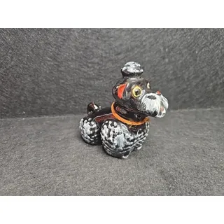 Photo of Vintage Redware Hand Painted 4" Vintage Black & White Poodle Made in Japan