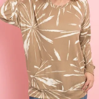 Photo of Tan & White Tie Dye Kangaroo Pocket Soft Top S oversized