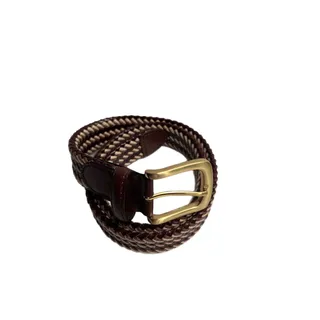 Photo of Vintage Genuine Leather Gorgeous Brown Beige & Leather Weave Belt 32" Adj