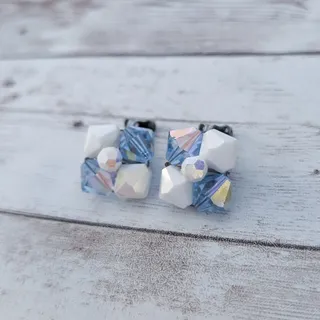 Photo of Vintage Clip On Earrings Blue, White, Iridescent