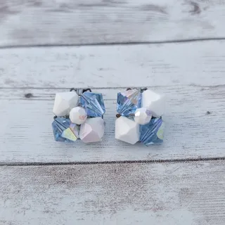 Photo of Vintage Clip On Earrings Blue, White, Iridescent