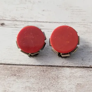 Photo of Vintage Clip On Earrings 5/8" Red-ish Circle