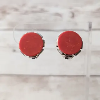 Photo of Vintage Clip On Earrings 5/8" Red-ish Circle