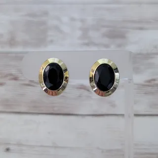 Photo of Vintage Clip On Earrings Black & Gold Tone Oval Statement Elegant Regal