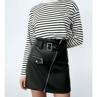 Photo of NWT Zara Black Faux Leather Mini Skirt With Zippers, Women's Small