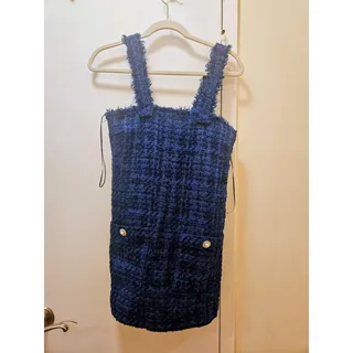 Photo of NWT Zara Cobalt Blue Textured Tweed Pinafore Mini Dress, Women's Extra Small XS