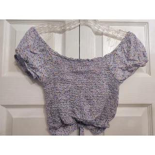 Photo of NWOT Sky and Sparrow Light Blue Floral Smocked Crop Top, Women's Small