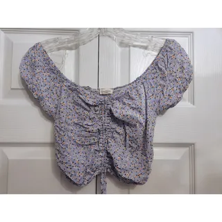 Photo of NWOT Sky and Sparrow Light Blue Floral Smocked Crop Top, Women's Small
