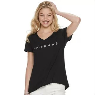 Photo of NWOT Jerry Leigh Friends Black V-Neck Graphic Tee, Juniors' Medium