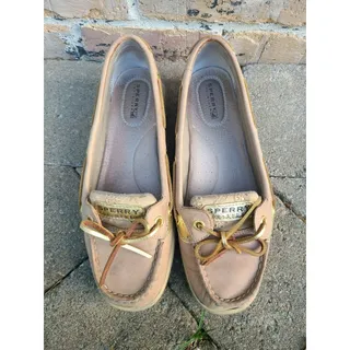 Photo of Sperry Top-Sider Angelfish Linen Eyelet Gold/Tan Boat Shoe, Women’s Size 7.5