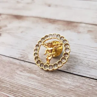 Photo of Pin / Brooch Gold Tone Cherub with Silver Glitter Halo