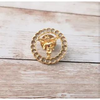 Photo of Pin / Brooch Gold Tone Cherub with Silver Glitter Halo