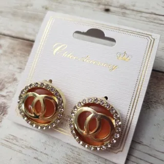 Photo of Chloe Accessory Stud Earrings Gold Tone, Orange, Clear Gem - New