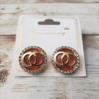Photo of Chloe Accessory Stud Earrings Gold Tone, Orange, Clear Gem - New
