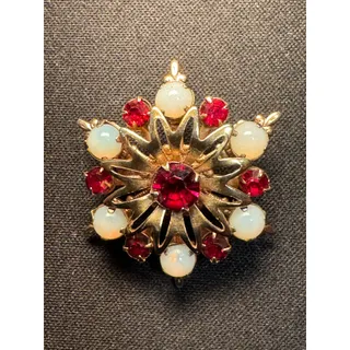 Photo of Vintage 1950's Opal Garnet Gemstone Gold Tone Starburst Brooch
