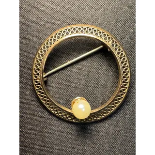 Photo of Vintage 1/20 12k Gold Filled Circle Real Pearl Brooch Filigree