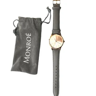 Photo of Monroe Maestro Minimalist Black Leather Watch Rose Gold face Wristwatch NEW
