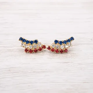 Photo of Vintage Clip On Earrings Stunning Red, White, Blue Gems - 4th of July / USA