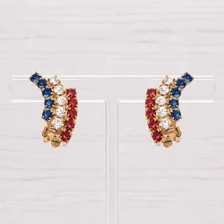 Photo of Vintage Clip On Earrings Stunning Red, White, Blue Gems - 4th of July / USA