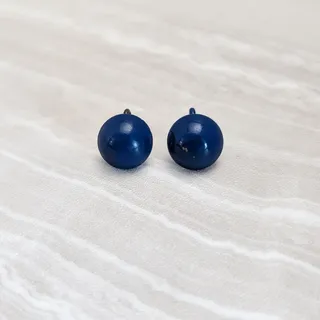 Photo of Vintage Clip On Earrings Retro Small Dark Blue Domed Circle - Paint Chips