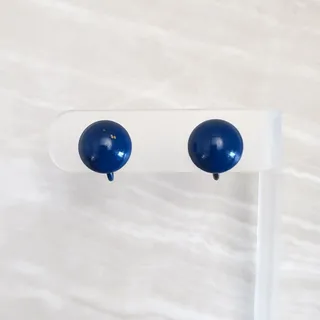 Photo of Vintage Clip On Earrings Retro Small Dark Blue Domed Circle - Paint Chips