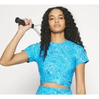 Photo of EleVen By Venus Williams Wrapped Cropped Tee Tie Waist Arctic Blue Marble XS NWT