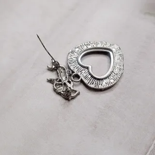 Photo of Vintage Danecraft Brooch Large Silver Tone Heart Flowers Cupid Love Cherub