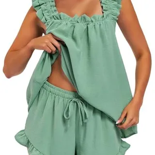 Photo of Pajama Set Ruffle Soft Tank Top and Shorts
