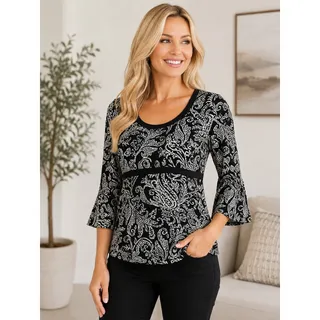 Photo of Rafaella Black White Paisley Bell Sleeve Top Medium