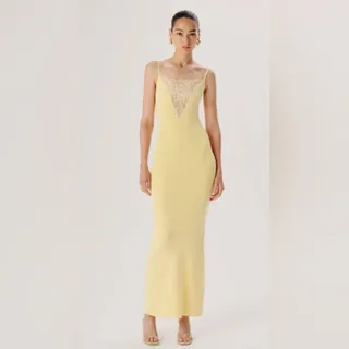 Photo of Ronny Kobo Janae Buttercream Yellow Spaghetti Strap Knit Maxi Dress