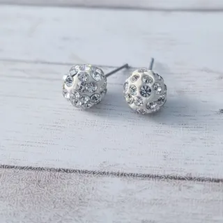 Photo of Stud Earrings - Cream & Clear Gem Ball Shape - Fair Condition