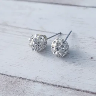 Photo of Stud Earrings - Cream & Clear Gem Ball Shape - Fair Condition