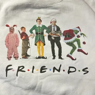Photo of Friends Style Christmas Sweatshirt Grinch Elf Movie Graphic White Crewneck M