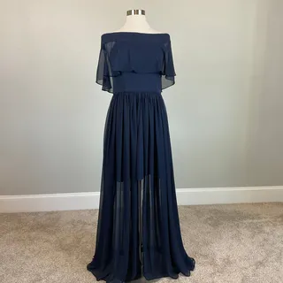 Photo of AQUA Blue Evening Gown Chiffon Off the Shoulder A-Line High Low Dress Size 4