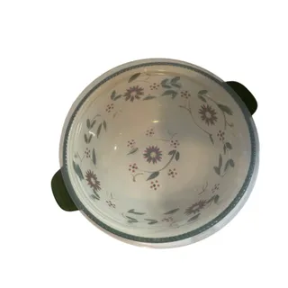 Photo of Temptations Ceramic 2Qt Old World green red christmas holiday Mixing Bowl w/ lid