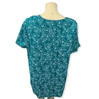 Photo of Blair turquoise teal tee white floral print short sleeve scoop neck top 2XL