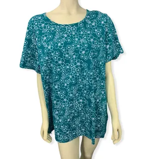 Photo of Blair turquoise teal tee white floral print short sleeve scoop neck top 2XL