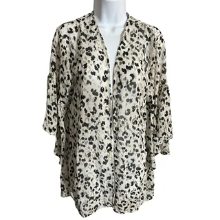 Photo of Mi Ami cream black animal print sheer open front cardigan bell sleeve One size