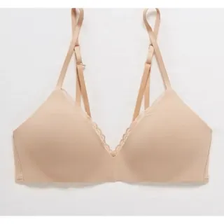 Photo of Aerie Real Happy Wireless Bra Nude Lace-Trim Hook cross back 36D NWT
