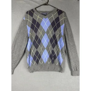 Photo of Lands' End Sweater Mens M Gray Cotton Cashmere Blend V Neck Classic Preppy Soft