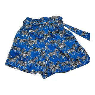 Photo of Zara paper bag shorts blue zebras tie waist belt silky XS nwot