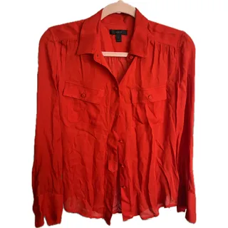 Photo of J.CREW red button up long sleeve shirt 100% silk semi sheer size 2