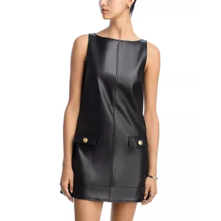 Photo of French Connection Women Black Faux Leather Dessa A-line Mini Dress Size US 14